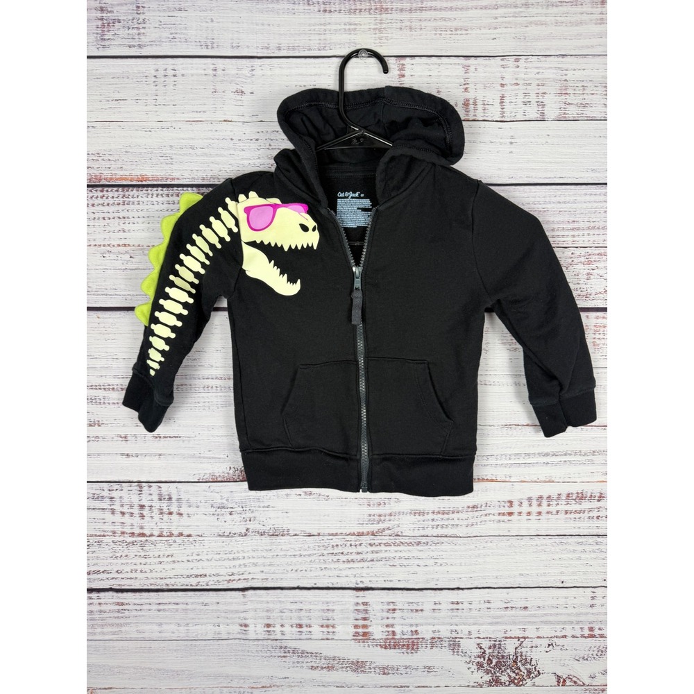 Cat & Jack Kids Dinosaur Skeleton Glow in the Dark Hoodie Jacket Size 4T